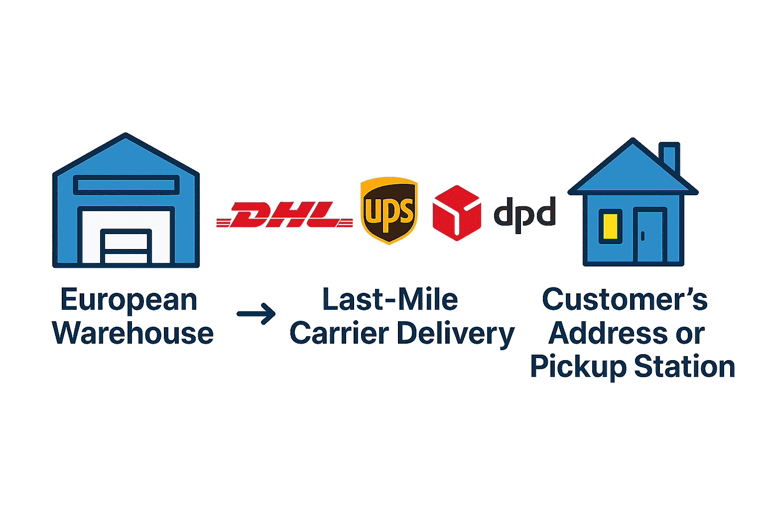 European Warehouse → Local Courier Dispatch → Customer's Address or Pickup Station