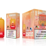 A yellow and red e-cigarette device labeled "Bang King" with a graphic of a gorilla, alongside a colorful box displaying information about the product and a warning about nicotine.