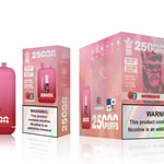 A pink vape device labeled "Bang King Extra Pod" with the text "25,000 Puffs" and a warning about nicotine, displayed in front of a matching colorful box featuring the same branding and a flavor label "Watermelon Ice."