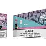 Bang Tornado disposable vape product and packaging in Peach Ice flavor, showing a device with LED display and labeled features such as 40,000 puffs, 40ml volume, 850mAh battery, Type-C rechargeable, and a nicotine warning label prominently displayed.