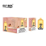 A box of ELF BOX vape products featuring a "Strawberry Blast" flavor, indicating it offers 12,000 puffs. The packaging includes warnings about nicotine as an addictive chemical and displays an illustration of a cartoon monkey.