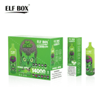 A box of ELF BOX 14000 puffs pro vaping products, featuring a green color theme with an illustration of a cartoonish monster, labeled "MARS ATTACKS!" and "DOUBLE APPLE," accompanied by a green vape device.