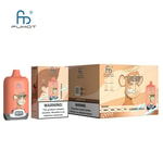 Verpackung und Produktpräsentation des FUMOT Digital Box Vapes mit Cherry-Cola-Geschmack, mit Darstellung des Geräts, der Box und des Brandings mit Cartoon-Affen-Design und Nikotin-Warnhinweisen.