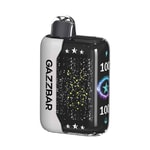 A compact device labeled "GAZZBAR" with a futuristic design, featuring star constellations and glowing digital indicators showing "100" with a blue star and water droplet icon.