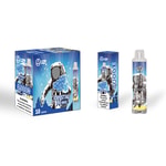 Kolorowe pudełko do pakowania produktu do waporyzacji oznaczonego "CRYSTAL PRO MAX" z grafiką astronauty wraz z butelką tego samego produktu. Na pudełku widnieje liczba "10 sztuk" oraz ostrzeżenie dotyczące nikotyny.