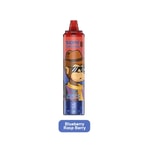 Dispositivo de vapeo con un diseño de mono de dibujos animados, con la etiqueta del sabor "Blueberry Rasp Berry".