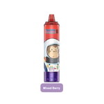 Dispositivo de vapeo EVOPK Tornado con sabor a bayas mixtas, que presenta un diseño de astronauta de dibujos animados en el cuerpo rojo y morado.