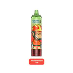 Un dispositivo de vapeo desechable verde y rojo con la etiqueta "Vopk Tornado" con un mono de dibujos animados con casco y el sabor "Watermelon Ice" indicado.