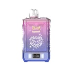 Purple and pink gradient vape device with a lion illustration, digital display showing battery percentage, and the brand name 'AFUS WARSHIP' on the front.