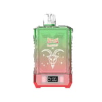 Colorful rectangular vape device with 'AFUS WARSHIP' text, a stylized goat head illustration, and a digital display reading 100%.