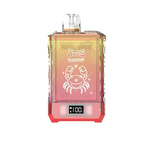 A gradient orange and pink rectangular vape device with a cartoon crab illustration, digital display reading 100%, and the words 'AFUS Warship' on the front.