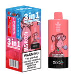 Bang King Vapes 3-in-1 disposable vape device and packaging featuring a cartoon monkey holding a vape, strawberry watermelon flavor, and a nicotine warning label.