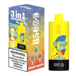Bang King 3-in-1 vape device and packaging featuring a cartoon blue monkey with a lemon and lime, marked with 8500 puffs and a nicotine warning label.