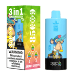 Bang King Pineapple Ice disposable vape device and packaging featuring a cartoon ape with a mohawk, colorful geometric background, '3 in 1' flavors, '8500 Puffs,' and a nicotine warning label.