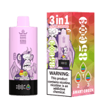 Bang King Vapen Triple Melon disposable vape with a cartoon gorilla illustration on a pink device, displayed next to its colorful packaging advertising 3 in 1 adjustable flavors, 8500 puffs, and a nicotine warning label.