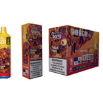 Packaging for Bang Strawberry Banana vape with a menacing, flaming skull graphic, product details, health warning, and nicotine content prominently displayed.