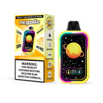 Emballage et appareil de vape jetables Mr. Goodie avec un design coloré d'espace planétaire, étiqueté saveur de glace à la mangue et à l'ananas et avertissement de nicotine.