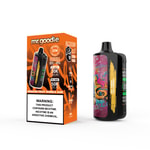 Appareil à vape Mr. Goodie Dragon Fruit Bubble Gum et son emballage orange, comportant les détails du produit et une étiquette d'avertissement sur la nicotine.