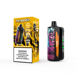 Emballage et appareil de vape jetables Mr. Goodie Honeydew Melon Ice comportant des illustrations audacieuses de style graffiti et une étiquette d'avertissement de nicotine bien visible.