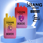 Promotional image featuring two brightly colored BANG Leader disposable vapes with illustrated monkeys wearing headphones, each device labeled '8000 puffs' and highlighted flavors, set against a modern blue and white abstract background with product branding and 'Three Flavor' text.