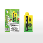 Bang King disposable vape device and packaging labeled Red Bull Watermelon Bubble Candy flavor, with a large nicotine warning and colorful graphics including a cartoon green face and fruit images.