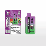 Strawberry Kiwi, Sour Apple Raspberry flavored Bang King disposable vape with purple and green packaging, featuring a gorilla wearing a Santa hat and a nicotine warning label.
