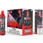 Bang King Tornado Strawberry Watermelon Vape-Verpackung und -Flasche mit Roboterdesign, Etikett für 35.000 Züge, Geschmacksinformationen und Nikotinwarnung, die gut sichtbar angebracht sind.