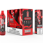 Bang King Tornado Watermelon Vape-Verpackung und -Gerät mit rotem und schwarzem Branding, einem Robotergesichtsdesign, Produktmerkmalen und einem Nikotin-Warnschild.