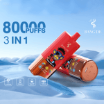 Deux appareils de vape Bang De 3-en-1 avec un graphisme de singe de dessin animé, sur un fond bleu glacé, avec un texte mettant en évidence 80 000 bouffées, 3 saveurs, une batterie de 650 mAh, un volume de 20 ml x 3 et une charge de type C.