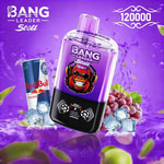 A vibrant advertisement for the Bang Leader Stolt 2-in-1 device, featuring a purple container adorned with a smiling gorilla logo wearing headphones, alongside a can of Red Bull, ice cubes, and floating fruit against a purple background, highlighting a lively and refreshing theme.