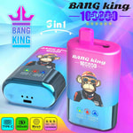 Bright pink and blue electronic vape-like devices with a monkey in sunglasses graphic, Bang King branding, and “3in1” text on a colorful geometric background.