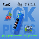 Blueberry Cherry flavor vape device with large blue background text, cherries and blueberries, and the words BLUEBERRY CHERRY at bottom.