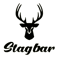 A black silhouette of a stag's head with large antlers above the stylized text 'Stagbar' in an elegant font.
