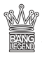 Ein einfaches Strichzeichnungslogo mit einer Krone über den Worten 'BANG LEGEND' in fetten Blockbuchstaben.