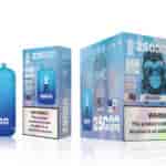 Vape packaging featuring a blue pod labeled "Bang King," promising 25,000 puffs with a flavor called "Blue Razz Ice." The box includes warning labels about nicotine addiction and product details.