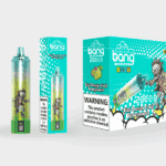 Envase desechable para vapeo Kiwi Passion Fruit Pomegranate que presenta un diseño colorido con un personaje zombie, una etiqueta de advertencia del producto y el texto “20 inhalaciones”.