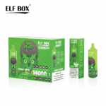 Pudełko z produktami do waporyzacji ELF BOX BOX 14000 puffs w kolorze zielonym z ilustracją przedstawiającą kreskówkowego potwora z napisem "MARS ATTACKS!" oraz "DOUBLE APPLE" w towarzystwie zielonego urządzenia do waporyzacji.