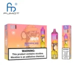 A Fumot Tornado 15000 puffs disposable vape in Banana Ice flavor with packaging showing a cartoon monkey wearing sunglasses and a hat, including a nicotine warning label.