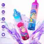 Two colorful disposable vape devices with cartoon ape designs, labeled "RandM Tornado 15000," featuring specifications including 850mAh battery, 25ml capacity, 0.90ohm mesh coil, Type-C charging port, and 15000 puffs.