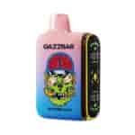 Kolorowe urządzenie do waporyzacji z żywą czaszką i widocznym mózgiem, oznaczone "GAZZBAR Watermelon Ice"."