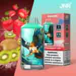 Vape usa e getta JNR Falcon Strawberry Kiwi con 16000 boccate, caratterizzato da un design colorato di un'aquila, un'etichetta di avvertenza sulla nicotina e immagini di fragole e kiwi.
