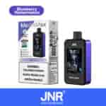 JNR MediaMax vape device and packaging, featuring a blueberry watermelon flavor, 40,000 puffs, oversized HD display, and a warning label about nicotine addiction.