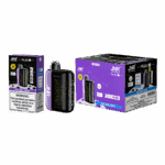 JNR Plus disposable vape device and packaging featuring "Blue Razz Cherry" flavor with 26000 puffs and a nicotine warning label.