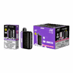 JNR Plus vape device and packaging featuring the flavor "Cherry Strawberry Raspberry" with a warning label indicating nicotine content.