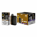 JNR Plus vape device and packaging featuring "Mixed Berries" flavor with warnings about nicotine addiction.