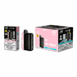 JNR Plus Strawberry Ice vaping device and packaging, featuring a compact black and pink design with a starry pattern and nicotine warning label.
