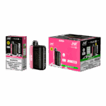 JNR Plus Watermelon Ice disposable vape device and packaging, featuring a black and pink design with a 2600 puff capacity and nicotine warning labels.