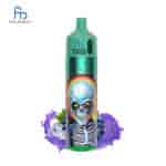Ein farbenfrohes Verdampfergerät mit dem Markennamen "FUMOT" und dem Modell "TORNADO", mit der Grafik eines Skeletts mit regenbogenfarbenem Totenkopf, umgeben von Eiswürfeln und Weintrauben.