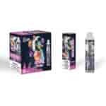 A colorful box labeled "CRYSTAL PRO MAX" containing vape products, featuring graphics of fruits and planets, with a warning label about nicotine addiction. Next to it is a vape pen with the same branding and a capacity indication of "10000."