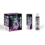 A package of "Crystal Pro Max" vape products, featuring a colorful design with an astronaut and grape theme, including a box containing ten pieces and a single vape displaying a warning about nicotine.